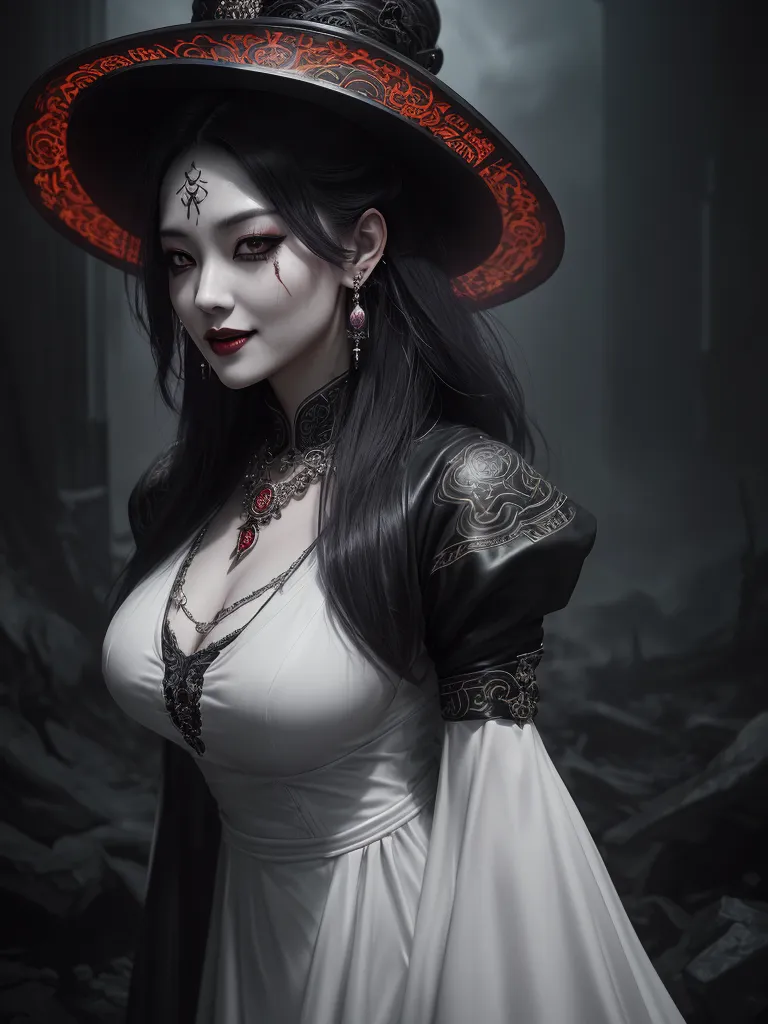 bitches girls - a woman in a white dress and a red hat with a black top on her head and a red rimmed hat on her head, by Tom Bagshaw