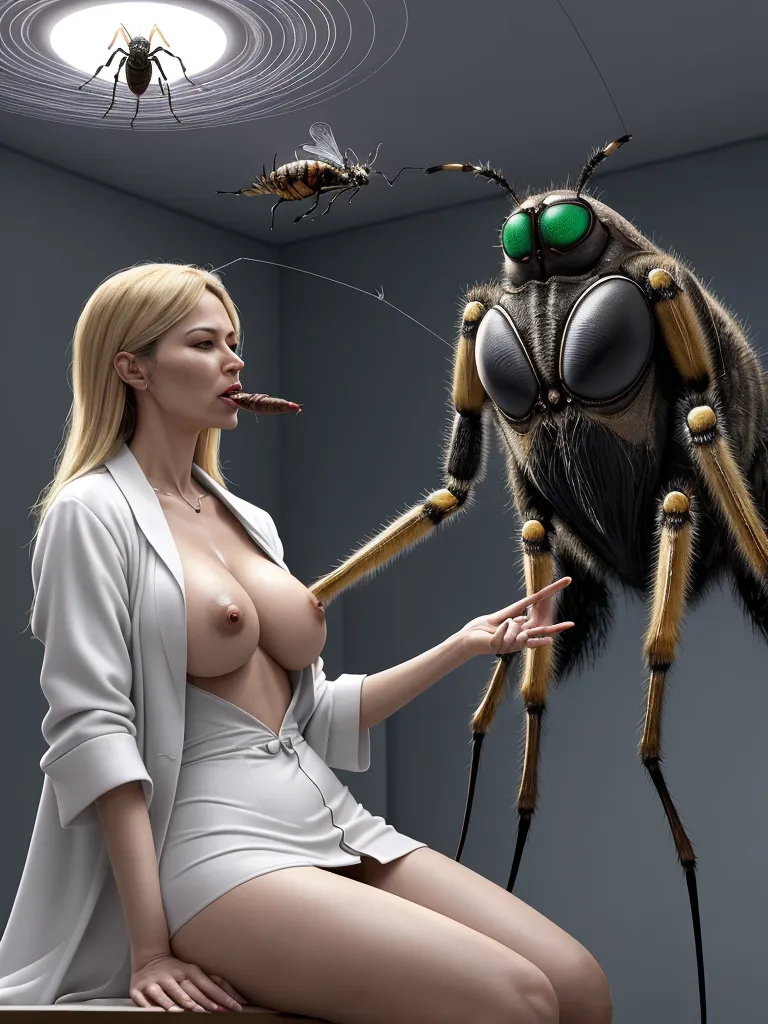 anime hentia - a woman smoking a cigarette next to a giant insect with a human face on it's head and legs, by Anton Semenov
