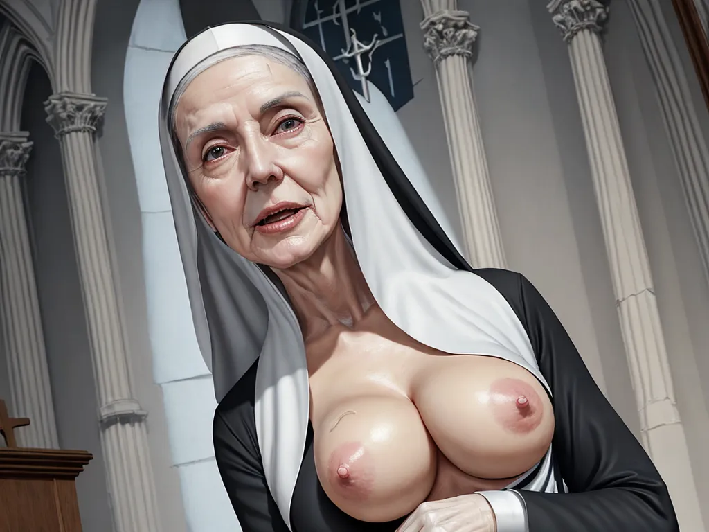 hot naked chciks - a statue of a nun holding a cross in her hands and a nun holding a cross in her hand, by Kent Monkman